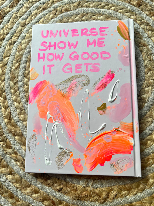 Handbemaltes Dankbarkeitsjournal mit Kunstwerk auf dem Cover